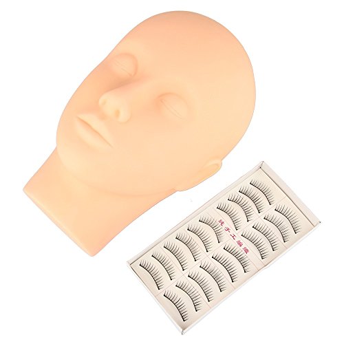Beauty7 Extensiones de Pestañas Práctica Maniquí Kit de Cabeza Plana Goma Make Up Eyelash + 10 pares de Pestañas Postizas de Práctica Pestañas Ojos Sombra Labio para Maquillaje(Set)
