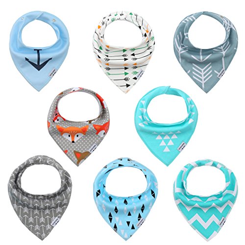 Bebé Bandana baberos para chicos 8 pack set, 100% algodón orgánico, suave y absorbente, hipoalergenico Azul nautica Baby denticion baberos