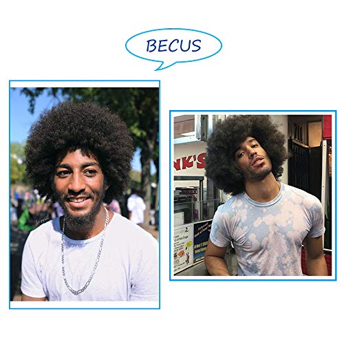 Becus 100% cabello humano rizado corto mullido rizado Afro pelucas para hombres negro natural