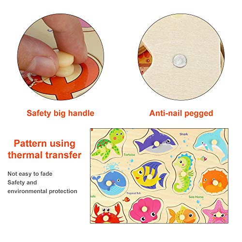 BeebeeRun 4 Piezas Puzzle de Madera Letras,Número,Vehículo y Animales,Juguetes Educativos Rompecabezas de Clavijas de Madera para 1 2 3 + Años Niños Niñas