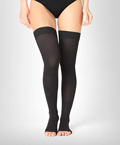 ®BeFit24 Medias de Compresión (23-32 mmHg, 120 Denieres, Clase 2) sin Puntera para Hombre y Mujer - Ideal para Embarazo, Varices y Circulación - [ Size 4 - Long: A - Negro ]