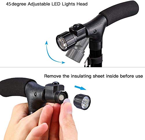 BeGrit Bastón Plegable Dependable Altura Ajustable Ligero Palo Plegable Bastón con Luces incorporadas LED no Deslizamiento Unisex