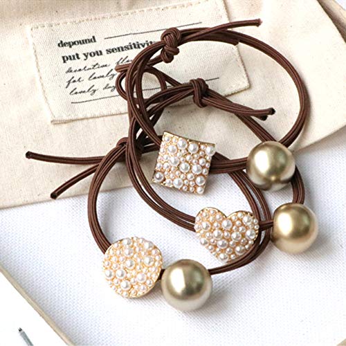 bei guoxia Pretty Premium Hair Rope, Lady Faux Pearl con Incrustaciones De Bolas De Metal Anudadas Anillo para El Cabello Cuerda Elástico Cola De Caballo 1#