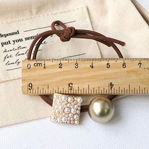 bei guoxia Pretty Premium Hair Rope, Lady Faux Pearl con Incrustaciones De Bolas De Metal Anudadas Anillo para El Cabello Cuerda Elástico Cola De Caballo 1#