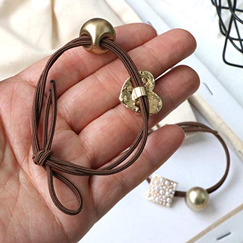 bei guoxia Pretty Premium Hair Rope, Lady Faux Pearl con Incrustaciones De Bolas De Metal Anudadas Anillo para El Cabello Cuerda Elástico Cola De Caballo 1#