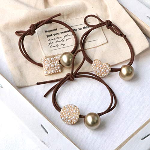 bei guoxia Pretty Premium Hair Rope, Lady Faux Pearl con Incrustaciones De Bolas De Metal Anudadas Anillo para El Cabello Cuerda Elástico Cola De Caballo 1#