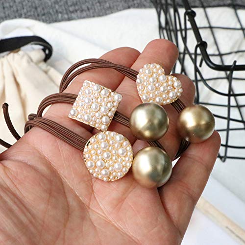 bei guoxia Pretty Premium Hair Rope, Lady Faux Pearl con Incrustaciones De Bolas De Metal Anudadas Anillo para El Cabello Cuerda Elástico Cola De Caballo 1#