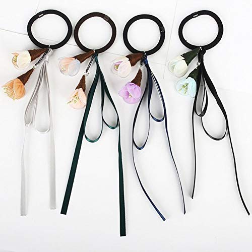 bei guoxia Pretty Premium Hair Rope, Sweet Women Hair Ring Rope Tie Floral Bowknot Ribbon Elastic Ponytail Holder Gris Claro