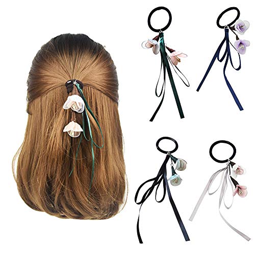 bei guoxia Pretty Premium Hair Rope, Sweet Women Hair Ring Rope Tie Floral Bowknot Ribbon Elastic Ponytail Holder Gris Claro