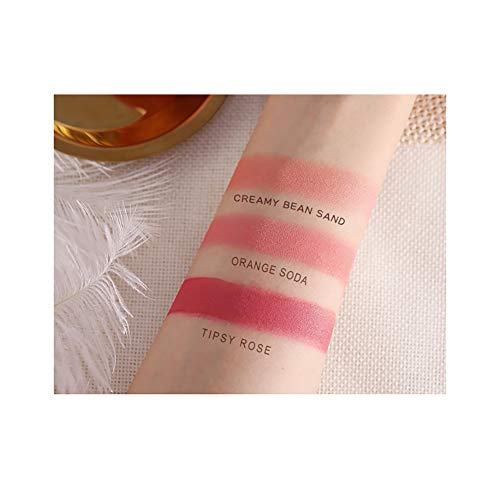 Beito 1PC Polvo altamente pigmentado Ruborizante Piel natural Ingredientes cosméticos y seguros Ingredientes Crema duradera, rubor, brillo, Maquillaje fácil de mezclar (201 Crema de frijoles)