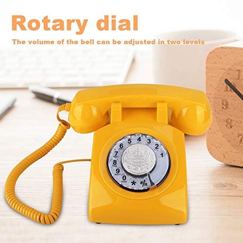 Beiwnner Retro Rotary Telephone, teléfono fijo vintage Teléfono con cable, teléfono de escritorio con cable para escritorio con perilla / volumen ajustable de campana (amarillo)