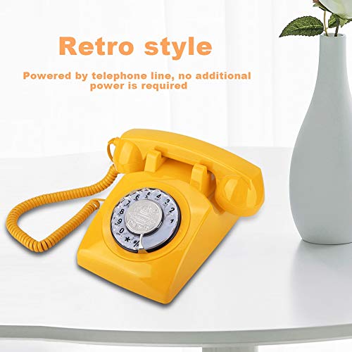 Beiwnner Retro Rotary Telephone, teléfono fijo vintage Teléfono con cable, teléfono de escritorio con cable para escritorio con perilla / volumen ajustable de campana (amarillo)