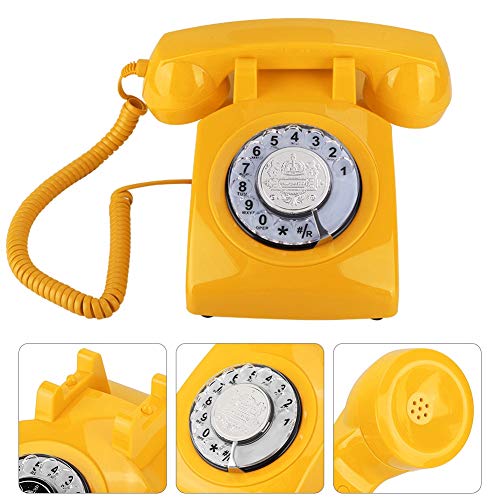 Beiwnner Retro Rotary Telephone, teléfono fijo vintage Teléfono con cable, teléfono de escritorio con cable para escritorio con perilla / volumen ajustable de campana (amarillo)