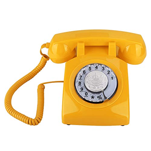 Beiwnner Retro Rotary Telephone, teléfono fijo vintage Teléfono con cable, teléfono de escritorio con cable para escritorio con perilla / volumen ajustable de campana (amarillo)
