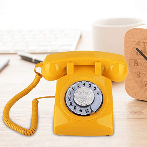 Beiwnner Retro Rotary Telephone, teléfono fijo vintage Teléfono con cable, teléfono de escritorio con cable para escritorio con perilla / volumen ajustable de campana (amarillo)