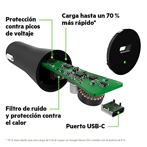 Belkin - Cargador para Coche USB-C de 27 W / 3 A con Cable de USB-C a USB-C de 1,2 m (USB-C PD, Carga MacBook Pro, Galaxy S9/S9+, Galaxy Note 8.0 y Muchos Otros) Negro