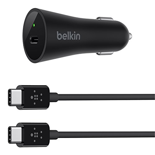 Belkin - Cargador para Coche USB-C de 27 W / 3 A con Cable de USB-C a USB-C de 1,2 m (USB-C PD, Carga MacBook Pro, Galaxy S9/S9+, Galaxy Note 8.0 y Muchos Otros) Negro