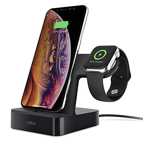 Belkin PowerHouse, Base de carga para Apple Watch + iPhone (estación de carga para iPhone 11, 11 Pro, 11 Pro Max, XS, XS Max, XR, X, SE, 8/8 Plus y otros, Apple Watch Series 5, 4, 3, 2, 1)