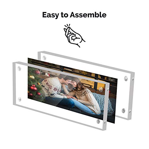 BELLE VOUS Pack de 2 Marco de la Tira de Fotos - 6 x 2 Marco Fotos Doble Acrilico 4 Imanes para Sujetarlo - Marco Fotos Metacrilato Transparente Escritorio para Fotos Preciadas - Marco Fotografia