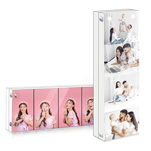 BELLE VOUS Pack de 2 Marco de la Tira de Fotos - 6 x 2 Marco Fotos Doble Acrilico 4 Imanes para Sujetarlo - Marco Fotos Metacrilato Transparente Escritorio para Fotos Preciadas - Marco Fotografia
