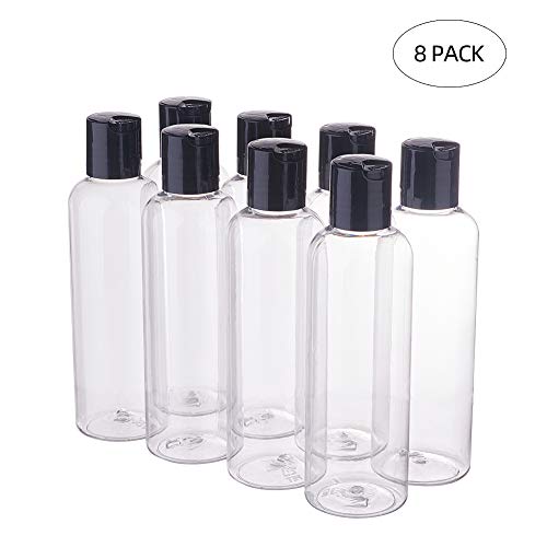 BENECREAT 8 Pack 150ml Botella Transparente de Plástico con Tapa de Presión Botella Portátil de Viaje Contenedor de Gel de Ducha, Desmaquillador, Crema, Loción