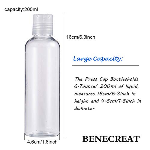 BENECREAT 8 Pack 200ml Botellas Transparente Contenedores Vacíos de Plástico Pet para Jabón de Manos Limpiador Facial, Botellas Recargables y Portátil