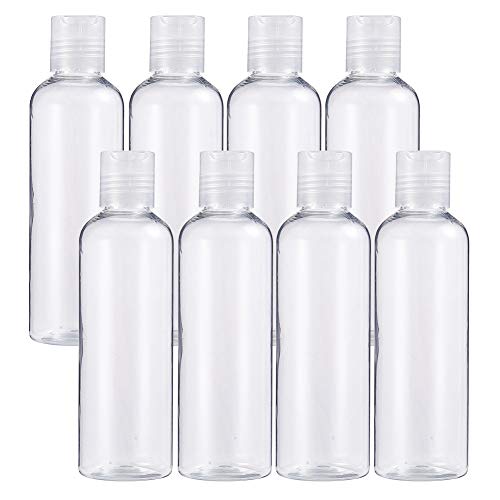 BENECREAT 8 Pack 200ml Botellas Transparente Contenedores Vacíos de Plástico Pet para Jabón de Manos Limpiador Facial, Botellas Recargables y Portátil