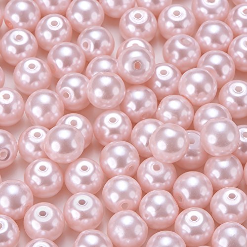 BENECREAT Sobre 200 PCS 8mm Redonda Perla de Cristal Abalorios de Manualidad para Decoración Hacer Pulsera Collar Rosa
