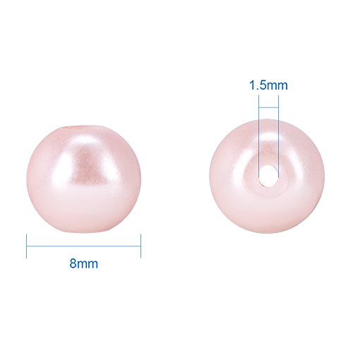 BENECREAT Sobre 200 PCS 8mm Redonda Perla de Cristal Abalorios de Manualidad para Decoración Hacer Pulsera Collar Rosa