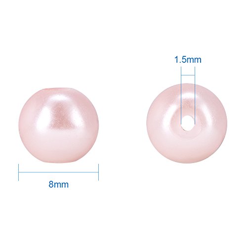 BENECREAT Sobre 200 PCS 8mm Redonda Perla de Cristal Abalorios de Manualidad para Decoración Hacer Pulsera Collar Rosa