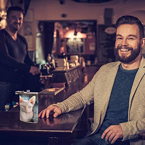 Bennigiry - Petaca de acero inoxidable para hombre sin pelo, con diseño de gato a prueba de fugas, para licor