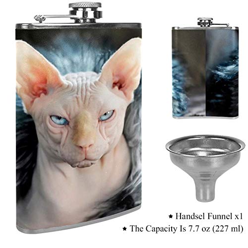 Bennigiry - Petaca de acero inoxidable para hombre sin pelo, con diseño de gato a prueba de fugas, para licor