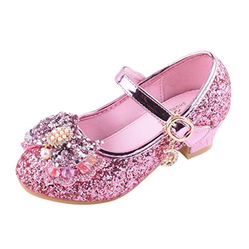 Berimaterry Zapatos de Lentejuelas de Niña Zapatos de Tacón Alto de Princesa Fiesta de Tango Latino para Niños Vestir Fiesta Sandalias Perla Rhinestone Lentejuelas Zapatillas de Baile 3-14 Años