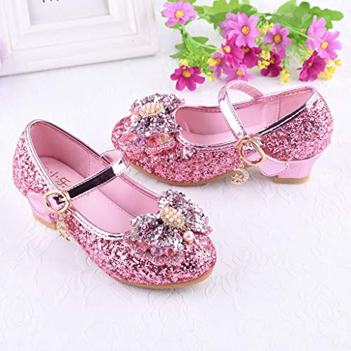 Berimaterry Zapatos de Lentejuelas de Niña Zapatos de Tacón Alto de Princesa Fiesta de Tango Latino para Niños Vestir Fiesta Sandalias Perla Rhinestone Lentejuelas Zapatillas de Baile 3-14 Años
