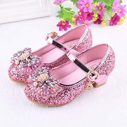 Berimaterry Zapatos de Lentejuelas de Niña Zapatos de Tacón Alto de Princesa Fiesta de Tango Latino para Niños Vestir Fiesta Sandalias Perla Rhinestone Lentejuelas Zapatillas de Baile 3-14 Años