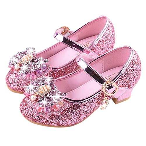 Berimaterry Zapatos de Lentejuelas de Niña Zapatos de Tacón Alto de Princesa Fiesta de Tango Latino para Niños Vestir Fiesta Sandalias Perla Rhinestone Lentejuelas Zapatillas de Baile 3-14 Años