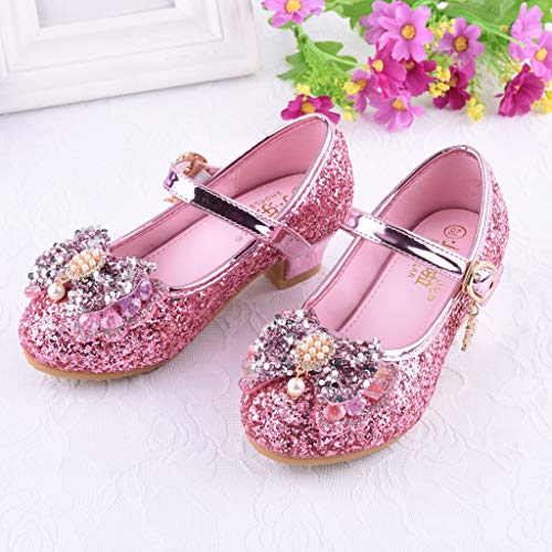 Berimaterry Zapatos de Lentejuelas de Niña Zapatos de Tacón Alto de Princesa Fiesta de Tango Latino para Niños Vestir Fiesta Sandalias Perla Rhinestone Lentejuelas Zapatillas de Baile 3-14 Años