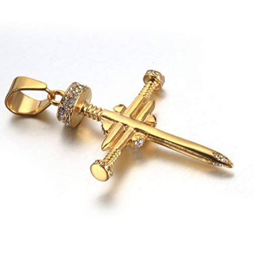 Bernice Funk Collar Colgante de Cruz de Uñas de Diamante de Acero Inoxidable Collar de Oro Y Acero de Titanio para Hombres con Hip HopComo se muestra