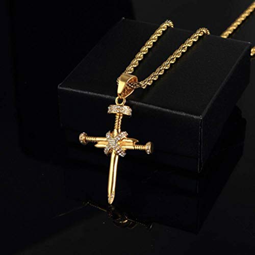 Bernice Funk Collar Colgante de Cruz de Uñas de Diamante de Acero Inoxidable Collar de Oro Y Acero de Titanio para Hombres con Hip HopComo se muestra