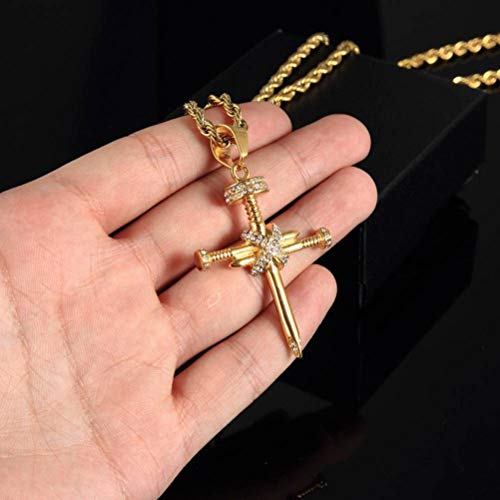 Bernice Funk Collar Colgante de Cruz de Uñas de Diamante de Acero Inoxidable Collar de Oro Y Acero de Titanio para Hombres con Hip HopComo se muestra