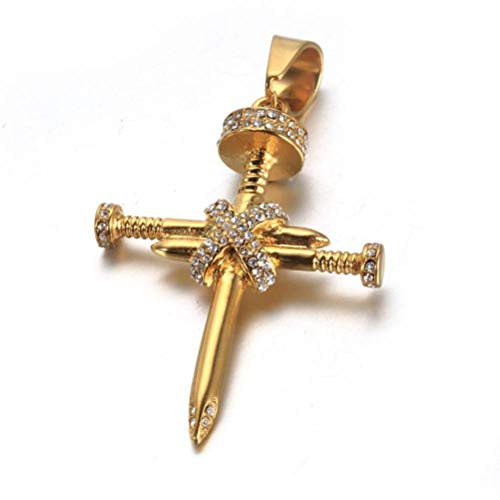 Bernice Funk Collar Colgante de Cruz de Uñas de Diamante de Acero Inoxidable Collar de Oro Y Acero de Titanio para Hombres con Hip HopComo se muestra