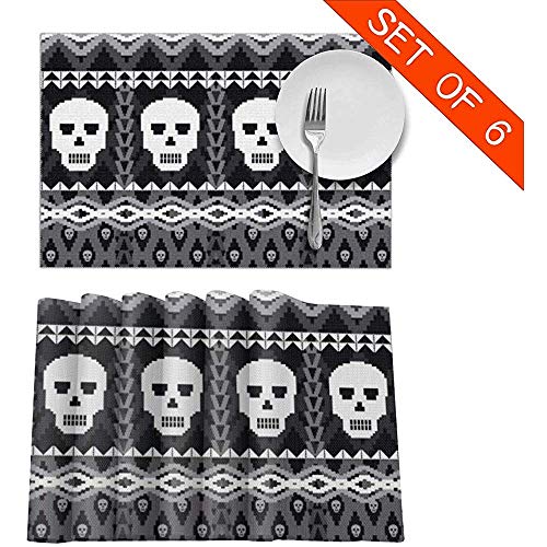 Bert-Collins Placemat Manteles Individuales, Cráneos Ornamentales Mantel Individual Resistente a la Temperatura para Mesa de Comedor Juego de 6