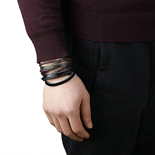 Besteel 10Piezas Pulsera Cuero para Hombre Mujer Pareja Brazalete Trenzado Plusera Cordón, Ajustable
