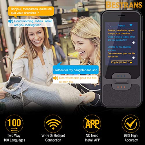Bestrans Traductor con Traducción a Través de Cámara, WiFi y Punto de Acceso Soporta 40 Idiomas con Traducción Oral en Ambos Sentidos, Pantalla Táctil 2.4 Pulgadas, y Soporte de Más de 30 Dialectos