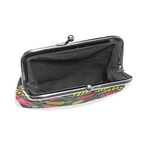 BGHYT Billetera Piña Amarilla Frambuesas Rojas Monederos Negros Monederos Cartera de Cambio de Cuero Cartera Cartera