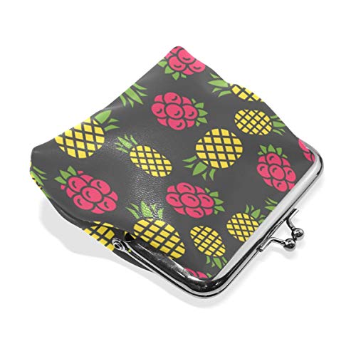 BGHYT Billetera Piña Amarilla Frambuesas Rojas Monederos Negros Monederos Cartera de Cambio de Cuero Cartera Cartera