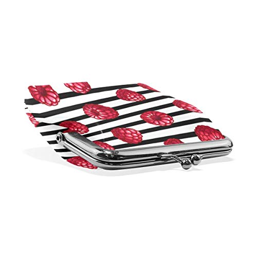 BGHYT Monedero Frambuesas Rojas Rayas Blancas Negras Monedero Bolsas Monedero de Cuero Portatarjetas Tarjeta de Embrague Bolso