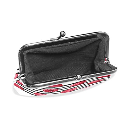 BGHYT Monedero Frambuesas Rojas Rayas Blancas Negras Monedero Bolsas Monedero de Cuero Portatarjetas Tarjeta de Embrague Bolso