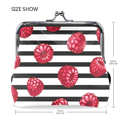 BGHYT Monedero Frambuesas Rojas Rayas Blancas Negras Monedero Bolsas Monedero de Cuero Portatarjetas Tarjeta de Embrague Bolso