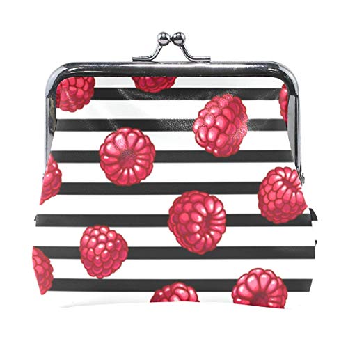 BGHYT Monedero Frambuesas Rojas Rayas Blancas Negras Monedero Bolsas Monedero de Cuero Portatarjetas Tarjeta de Embrague Bolso